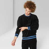 Men's Loose Fit Long Sleeve Velour Crew Pullover S