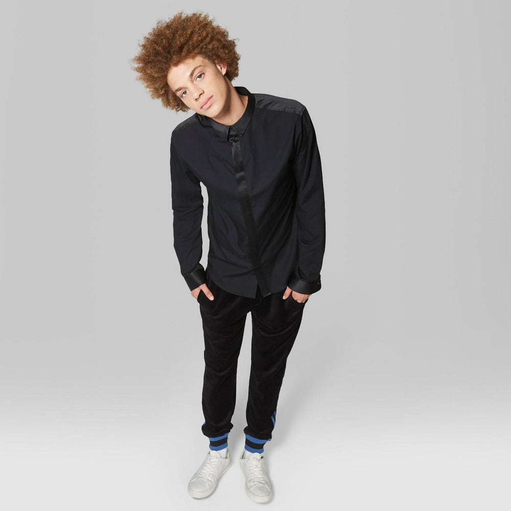 Men's Casual Fit Long Sleeve Satin Poplin Button-D