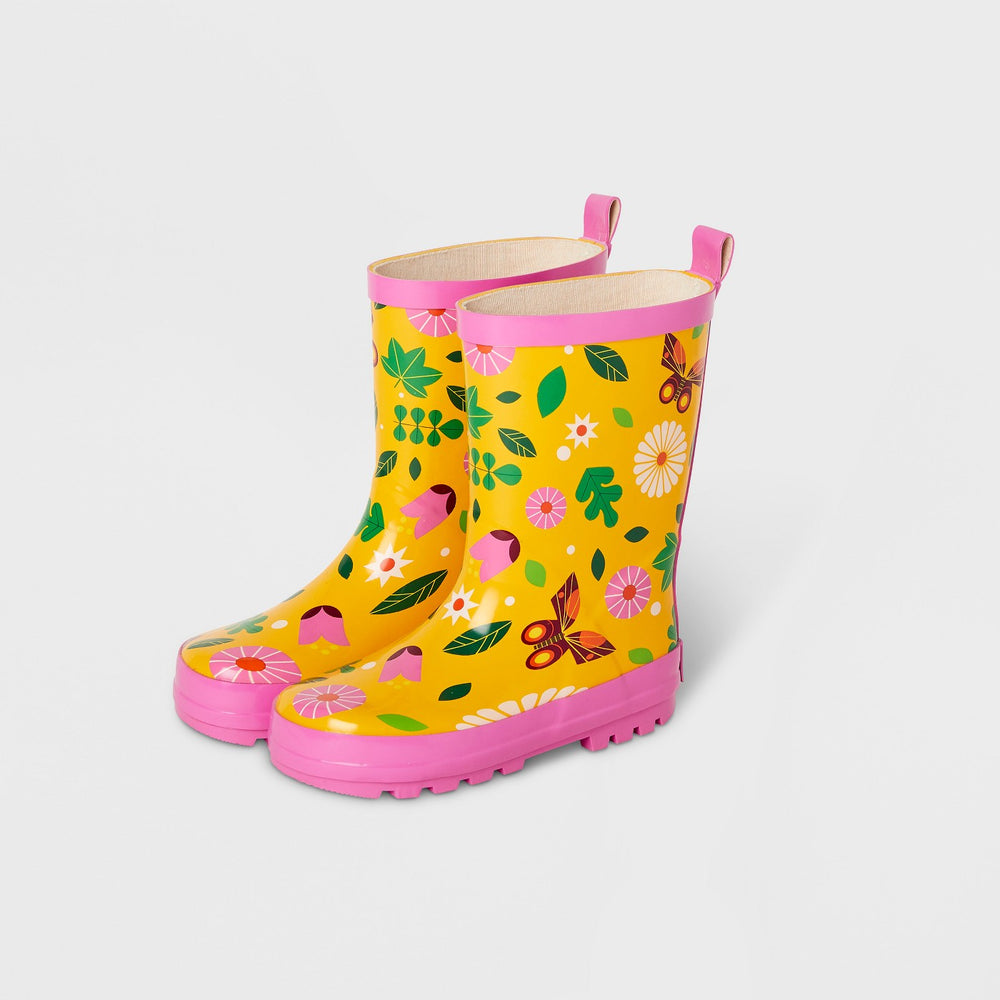 Kids' Butterfly Garden Rain Boots Yellow S - Kid Made Modern