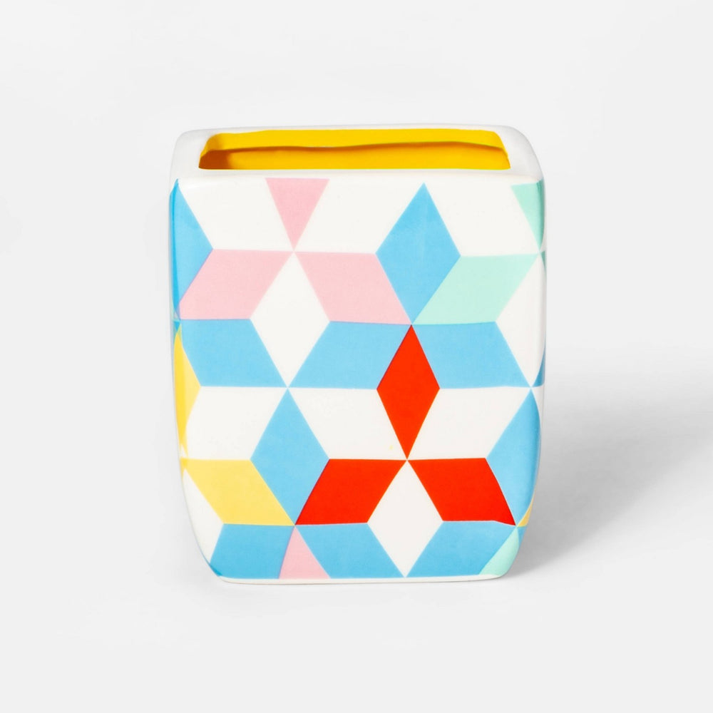 Geo Print Square Planter - Yellow/Blue/White - Sun Squad™