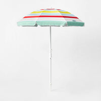 6' Variegated Stripe Beach Umbrella Red/Yellow/Blue - Sun Squad™