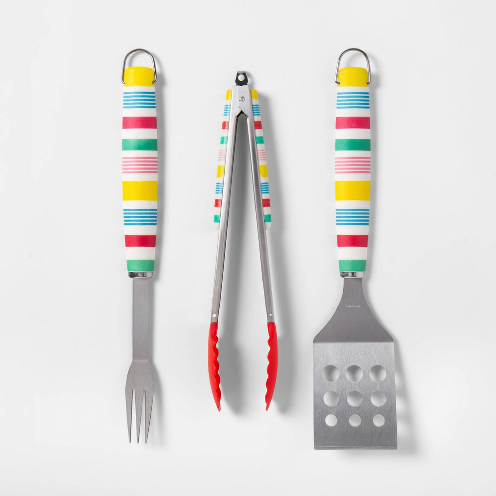 3pc Variegated Stripe Grill Set Red/Yellow/Blue - Sun Squad™
