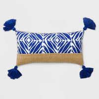 Geo Tassel Lumbar Outdoor Pillow Blue - Opalhouse™