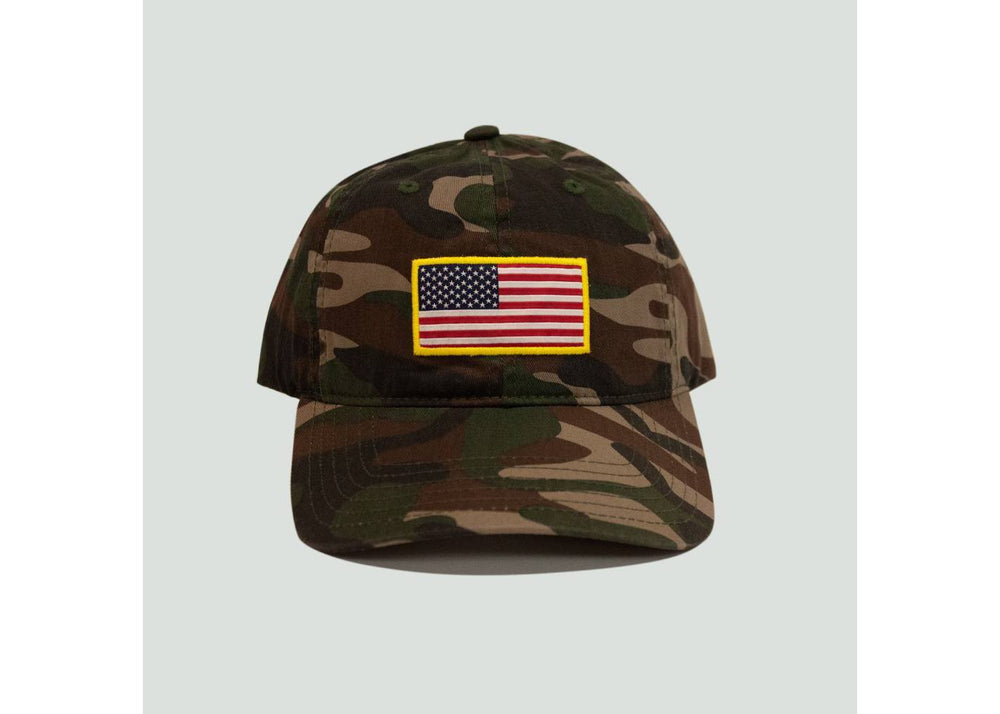 Men's Camo Print Americana Flag Baseball Hat - Green One Size