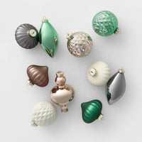 10ct Glass Assorted Christmas Ornament Set Green Grey Brown and White - Wondershop™