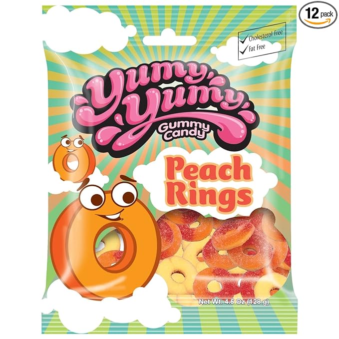 Yumy Yumy Gummies 4.5 Oz Peach Rings 128g DLC: 13-MAR23