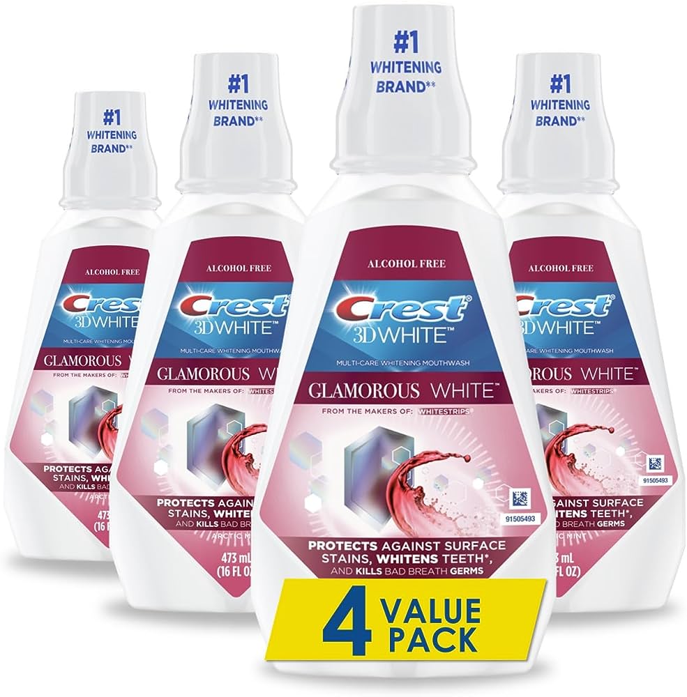 Crest 3D White Glamorous White Alcohol-Free Whitening Mouthwash, Arctic Mint (32 fl. oz., 1 pk.)