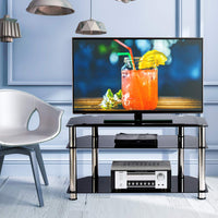 
              Black Tempered Glass & Metal Tv Stand [L 81cm x P 46cm x H 61cm]
            