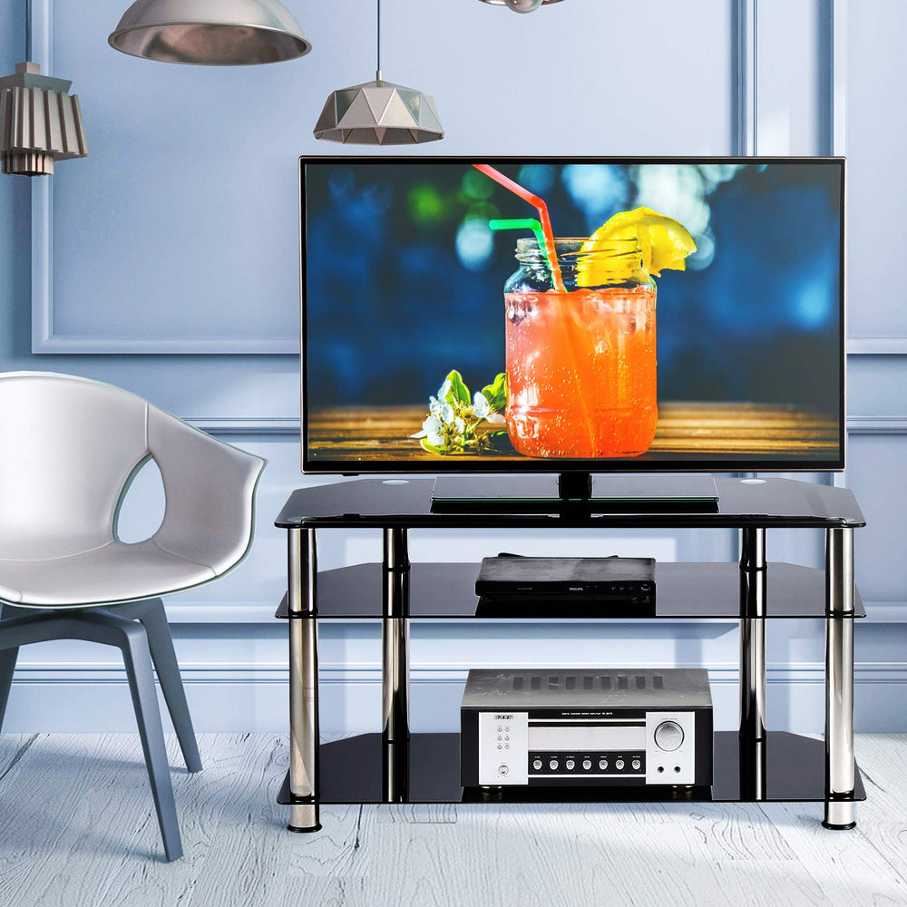 Black Tempered Glass & Metal Tv Stand [L 81cm x P 46cm x H 61cm]