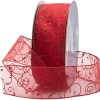 2" Sheer Glitter Poinsettia Ribbon Red 100ft - Wondershop™