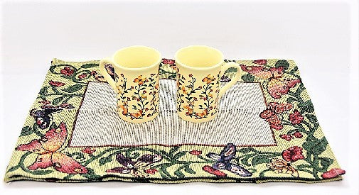 Decorative Placemat and Mug Set - Butterfly and Floral Pattern