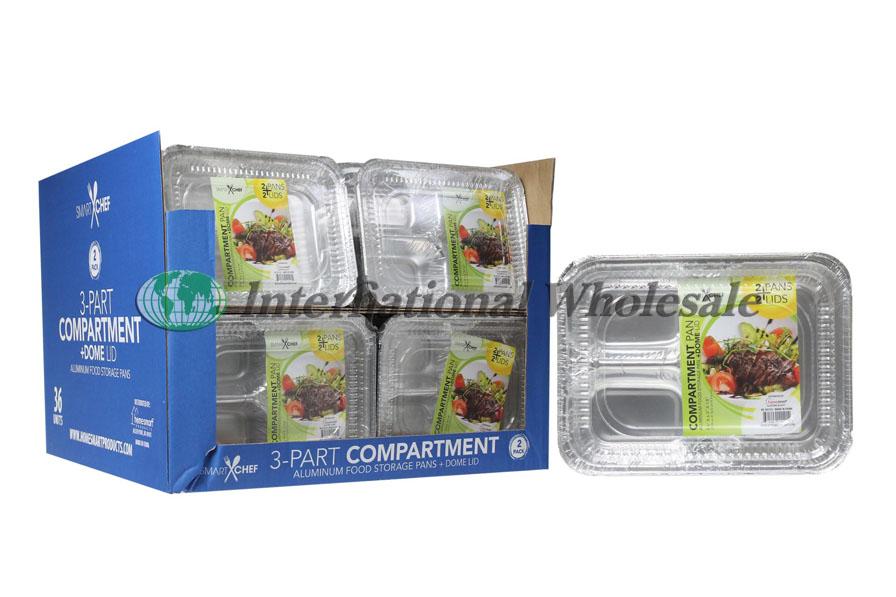 Sc Aluminum Comprt Pan W Lid 2/ Lot de 2 Casseroles aluminium 3 compartiments avec fermeture plastique