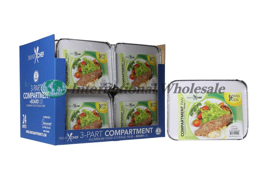 Sc Aluminum Comprt Pan W Lid 2/ Lot de 2 moules 3 compartiments vecs fermeture en carton