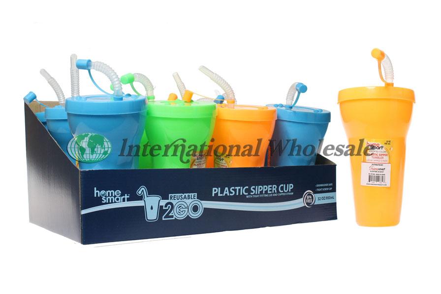 Plastic Sip Mug W Lid/Straw (950mL)