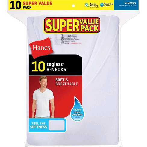 Hanes Men's Super Value V-Necks 10pk Undershirt - White M