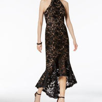 XSCAPE Lace Mock-Neck Gown Black 0
