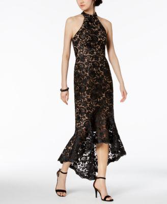 XSCAPE Lace Mock-Neck Gown Black 0