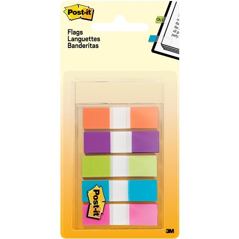 Post-it® Flags, Assorted Bright Colors, .5 in. Wide, 100 Flags/On-the-Go Dispenser