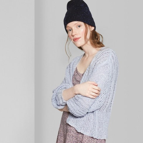 Women's Crop Cardigan with Billow Poet Sleeve - Wild Fable™ Blue XS