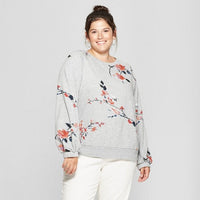 Women's Plus Size Floral Print Balloon Sleeve Pullover