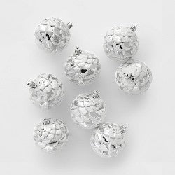 8ct 70mm Shatter Resistant Christmas Ornament Set Silver Pinecone - Wondershop™