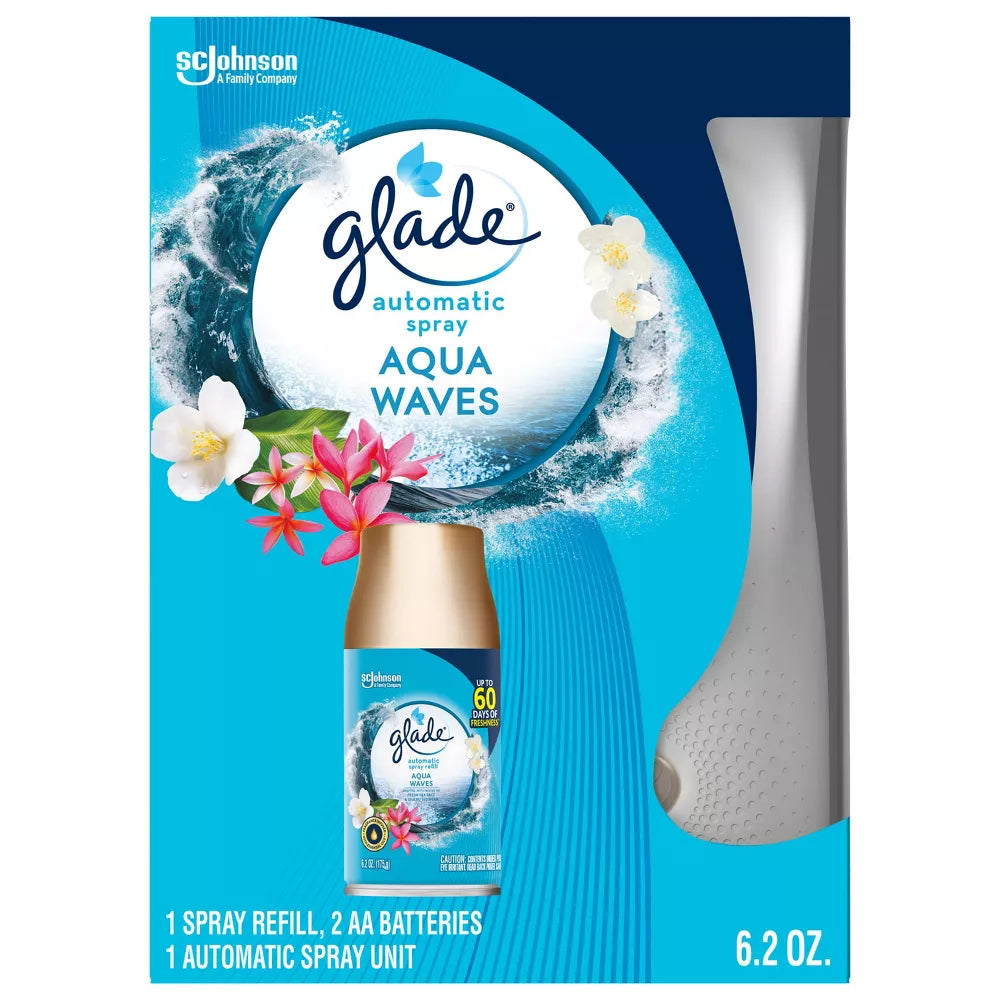 Glade Automatic Spray Air Freshener Aqua Waves Holder and Refill Starter Kit - 6