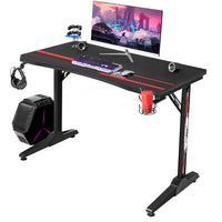 Walnew 43 Inches T-Shaped Legs Gaming Computer Desk Carbon Fiber Surface Racing Desk With Cup Holder Headphone Hook(Black)