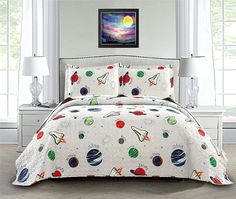 Bacati Space Multicolor Boys Cotton 3 Piece Full/Queen Comforter Set