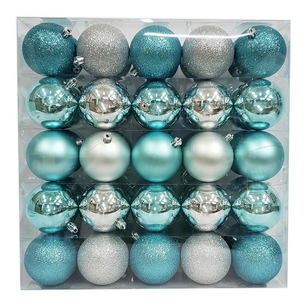 50ct Shatter-Resistant Christmas Ornament Set Dark Blue and Silver - Wondershop™