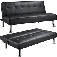 Convertible Faux Leather Futon Sofa Bed, Black