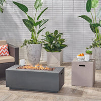 Alison Outdoor 40" Light Weight Concrete Rectangle Gas Burning Fire Pit avec support de réservoir, gris foncé