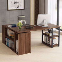 L-Shaped Computer Desk, Tribesigns Rotating Corner Computer Desk with Bookcase & File Cabinet, Reversible Study Writing Desk Table Workstation for Home Office