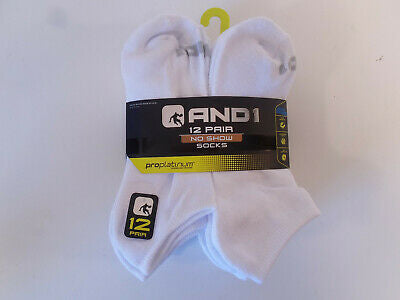 AND1 White 12 Pair ProPlatinum No Show Socks Arch Compression Proplatinum