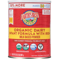 Earth's Best Organic Baby Formula, Dairy Based Powder Infant Formula with Iron, Non-GMO, Omega-3 DHA and Omega-6 ARA, 21 oz DLC: 09-FEB24