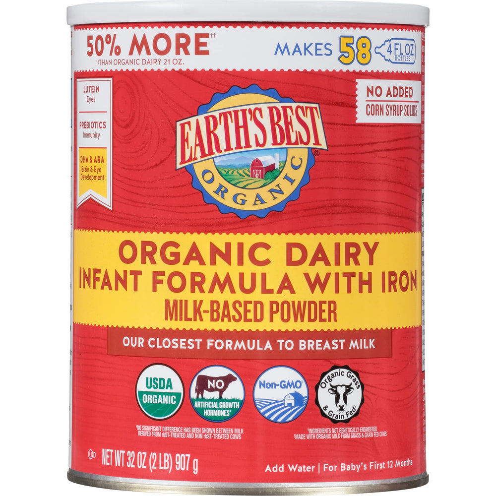 Earth's Best Organic Baby Formula, Dairy Based Powder Infant Formula with Iron, Non-GMO, Omega-3 DHA and Omega-6 ARA, 21 oz DLC: 09-FEB24