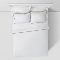 
              Full/Queen Hotel Border Frame Comforter & Sham Set White/Birch - Threshold Signature™
            