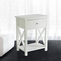 
              Magic UNION X-Design - Mesa auxiliar de noche con cajón de almacenamiento, color blanco y moderno
            