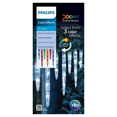 Philips 12ct Christmas LED 3 Color Effects Molded Icicles String Lights Bi-Color/3.3M
