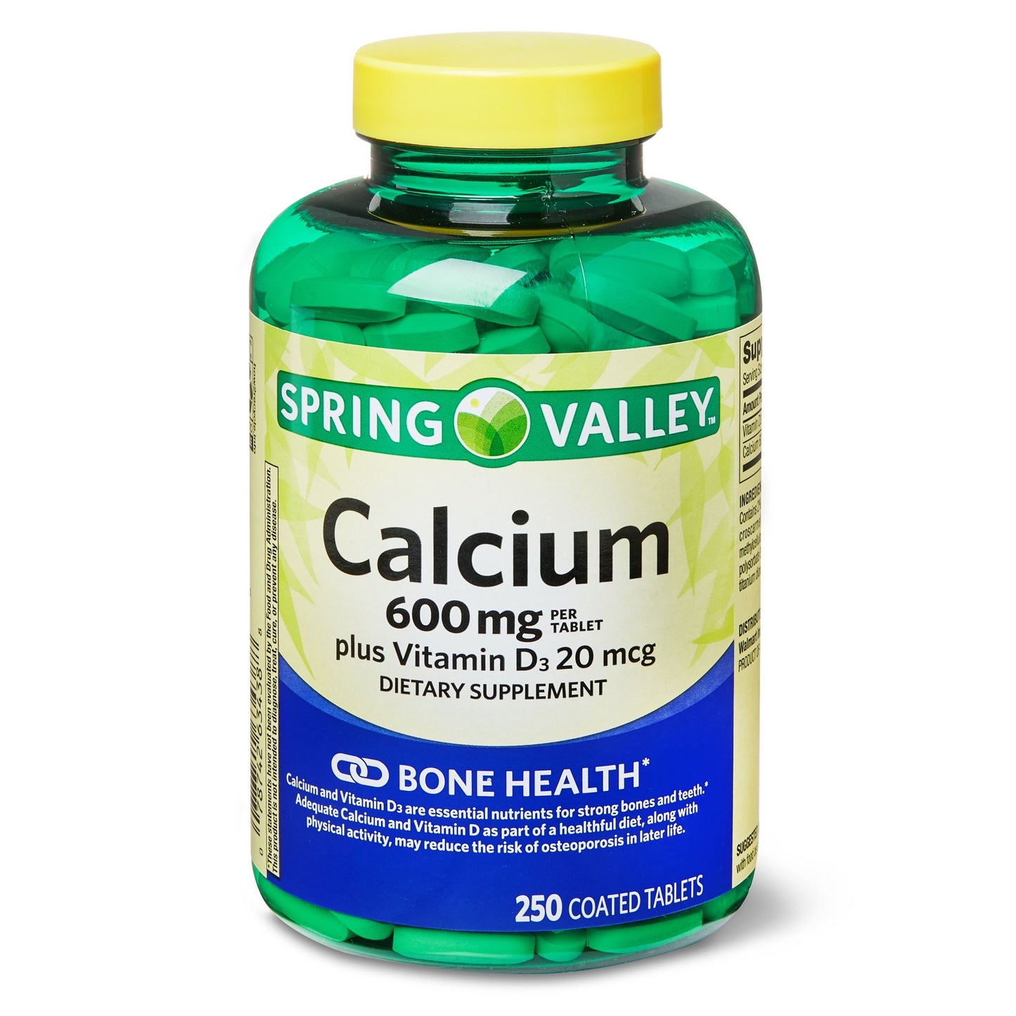 Spring Valley Calcium 600 mg plus Vitamin D3 20 mcg Coated Tablets, 250 Count