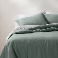Full/Queen Heavyweight Linen Blend Comforter & Sham Set Sage Green - Casaluna™