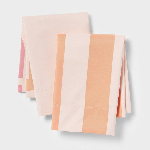 Standard 2pk Microfiber Pillowcase Set Be Kind/Blush Stripe - Room Essentials™