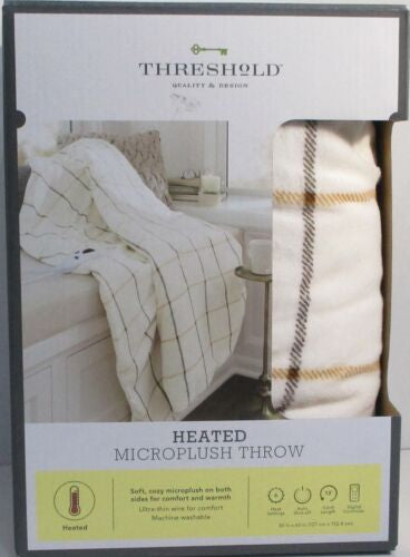 127cm x 150cm Electric Patterned Microplush Reversible Throw Blanket Ivory Plaid - Threshold™