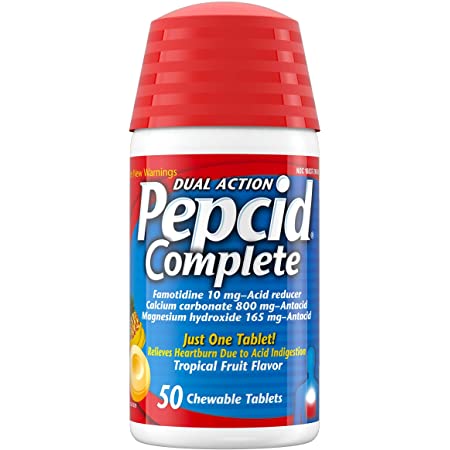 Pepcid Complete Acid Reducer + Antiacide Comprimés à croquer, Fruits tropicaux, 1, 1. DLC : OCT/25