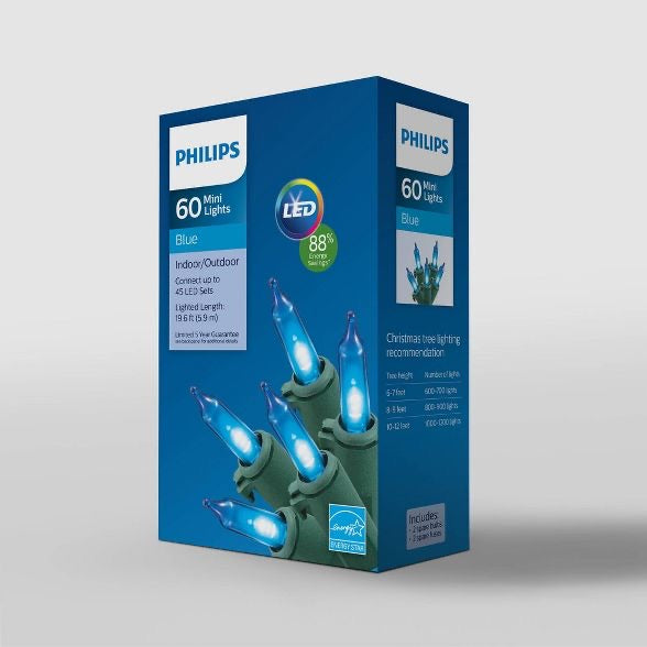 Philips 60ct Christmas LED Smooth Mini String Lights Blue