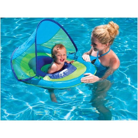Swim Ways Baby Spring Float with Sun Canopy Blue & Green Fish Pool Floatie