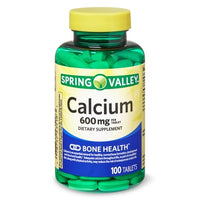 Spring Valley Calcium Tablets, 600 mg, 100 Count DLC: 06/2026