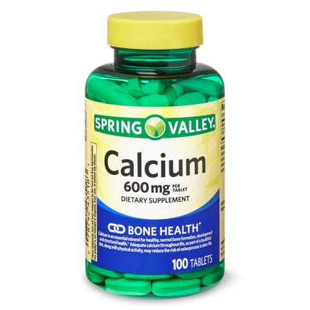 Spring Valley Calcium Tablets, 600 mg, 100 Count DLC: 06/2026