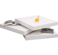 
              White Coffee Table Square 3 Tier High Gloss Modern Wooden Swivel Table
            