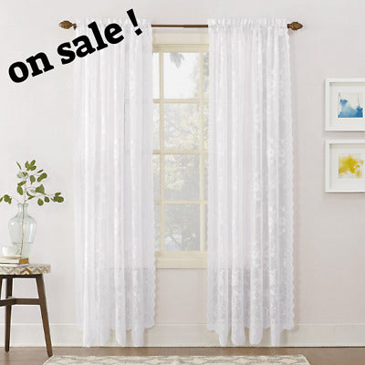 Floral Lace Design Sheer Rod Pocket Curtain Panel 58 by 63 Inch Ivory Polyester