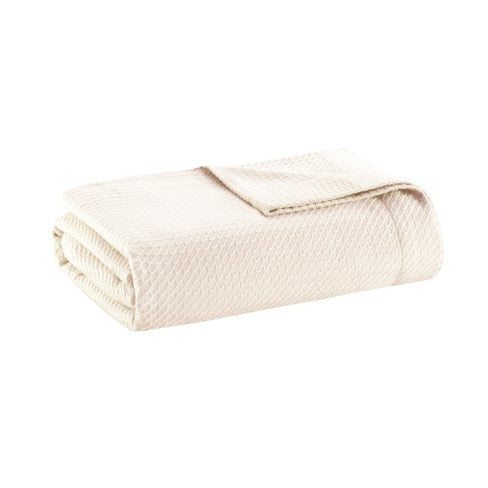 King Textured Cotton Blanket Ivory